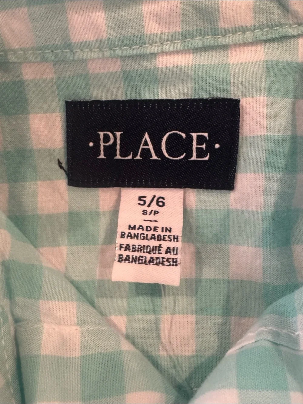 The Children’s Place Boys 5/6 Gingham Button Down Shirt Aqua NWT